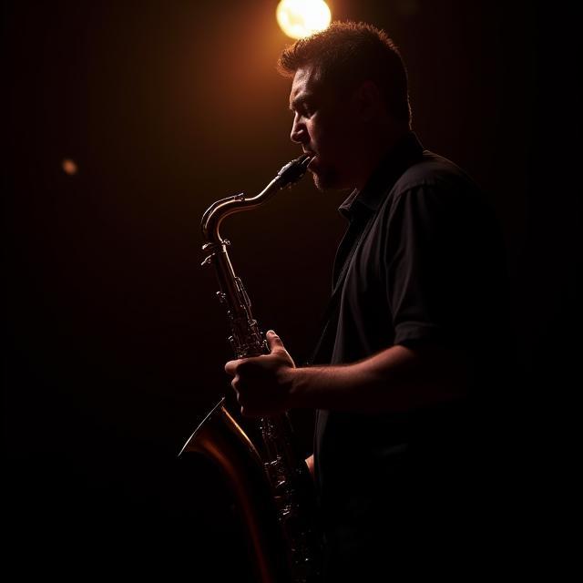 Saxofonist in spotlight tijdens solo