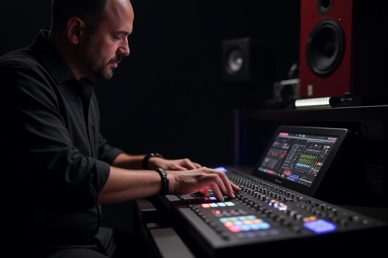 Geluidstechnicus stelt digitale mixer af